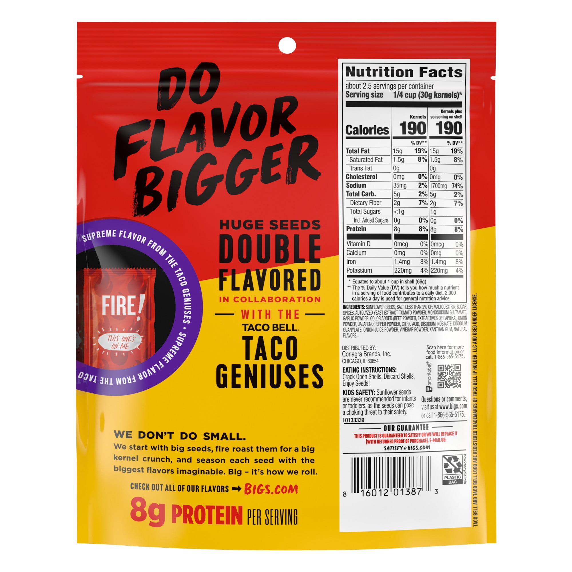 BIGS Taco Bell Fire Sauce Flavored Sunflower Seeds, Spicy Sunflower Seeds, 5.35 oz.