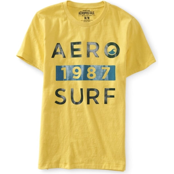 Aeropostale 1987 Surf Graphic playera para hombre, amarillo, grande Aeropostale Camiseta gráfica