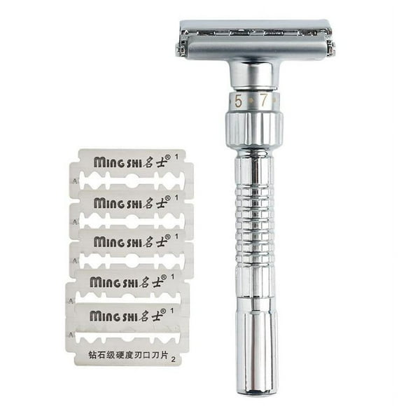Double Edge Adjustable Shaving Safety Razor Beard Remover Tools 5 Blades E4W4