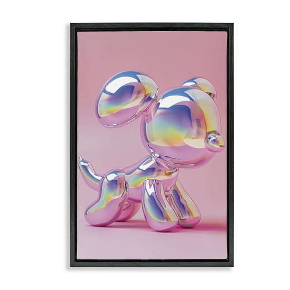 Stupell Industries Pink & Iridescent Trendy Dog Animals Painting Black Floater Framed Canvas Art Print Wall Art, 17 x 25