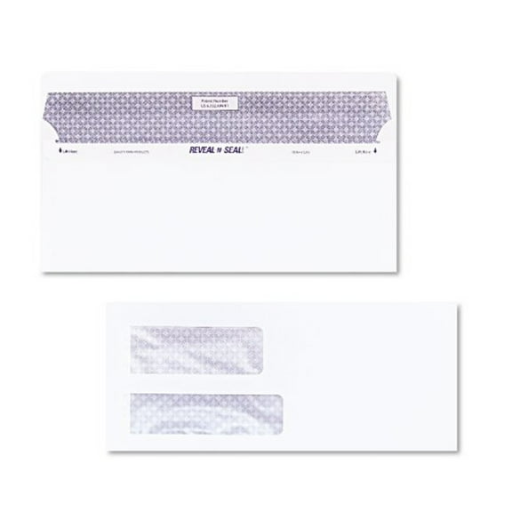 Quality Park Reveal-N-Seal Double Window Envelope - Double Window - #9 [8.88" X 3.88"] - 24 Lb - 500/Box - White (Qua67529)