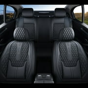 Coverado Black Car Seat Covers Full Set, Waterproof Faux Leather Auto Seat Protectors with Lumbar Support, Luxury Automotive Interior Accessories Universal Fit Most Cars SUV Trucks