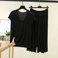 thumbnail image 2 of BaoFuBaoMei Wide Leg Pajama Set for Women 2 Piece Plus Size Cap Sleeve Pjs Crew Neck Top and Drawstring Capris Lounge Set Loose Comfy Sleepwear, 2 of 5