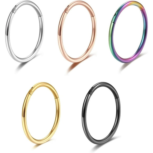 EcoNesxp Nose ring set 5 pieces 20G 18G 16G Nose ring set 316L medical steel earrings tragus septum piercing cartilage rings unisex 5 pieces 18g 8mm set 18G 18g