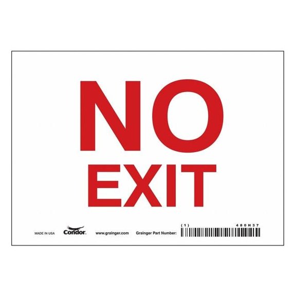 Condor Exit Sign, Vinyl, 7" W, 5" H, No Exit, White 480H37