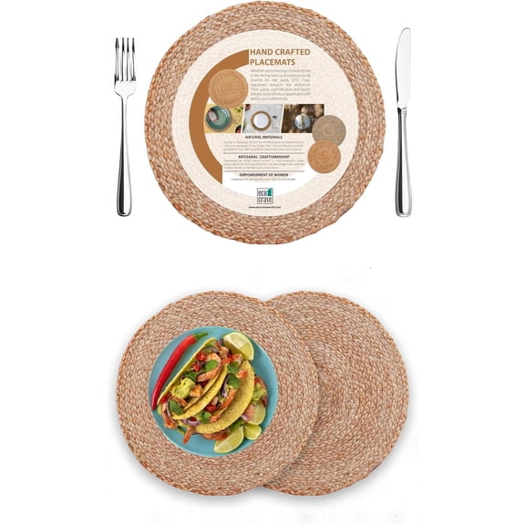 Woven Jute Placemats Set of 2 – Boho Farmhouse Design Non-Slip Handwoven Table Mats for Dining, Kitchen, and Wedding Décor
