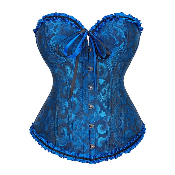 Women Lace Up Corset Tops, Lace Bustier Corset Lingerie top, Sexy Satin Overbust Corset Lingerie, Renaissance Overbust Corset Push Up Bodysuit, Blue L
