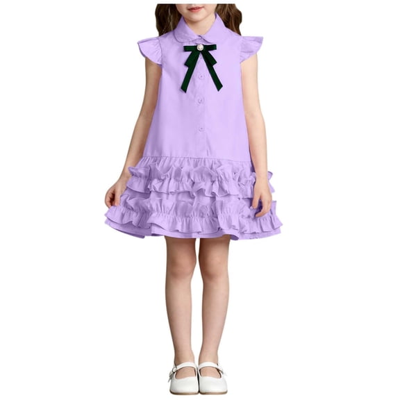 Lopecy-Sta Fashion Girls Dress Solid Color Pleated Comfortable Casual School Uniform Spring Summer Cute Clothes Dress