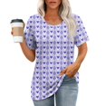 thumbnail image 4 of Puntoco Liquidación de blusas cortas para mujer Blusas estampadas de moda para mujer Camiseta de manga corta Cuello redondo, 4 of 5