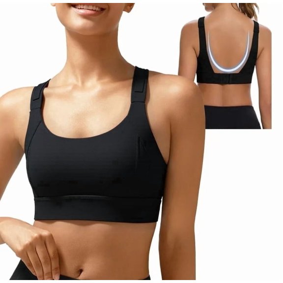 SOMER Sports Bras for Women High Support Impact Padded Gym Essentials Seamless Workout Bra Adjustable Tank Top Black