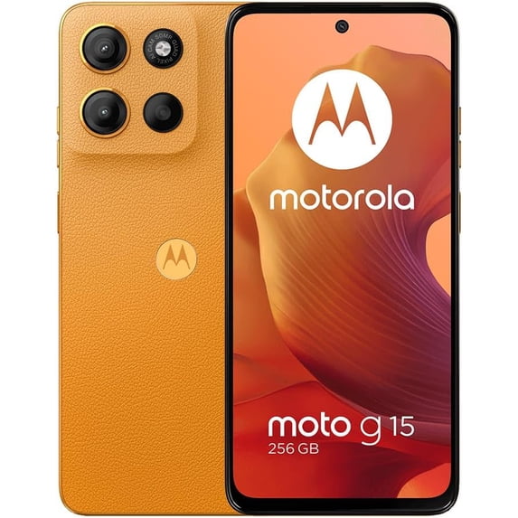 Pre-Owned Motorola Moto G15 4G LTE (XT2521-2) 4+256GB Dual Sim | GSM Unlocked | International Model | for T-Mobile, Metro PCS, Mint & Tello - (Orange)