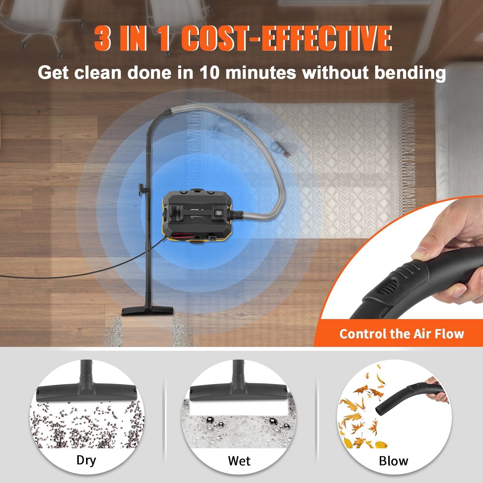 4 gal, 5 HP, Corded Electric, Specialty Wet/Dry Vacuum Cleaner for Home, Black with 2-in-1 Crevice Nozzle