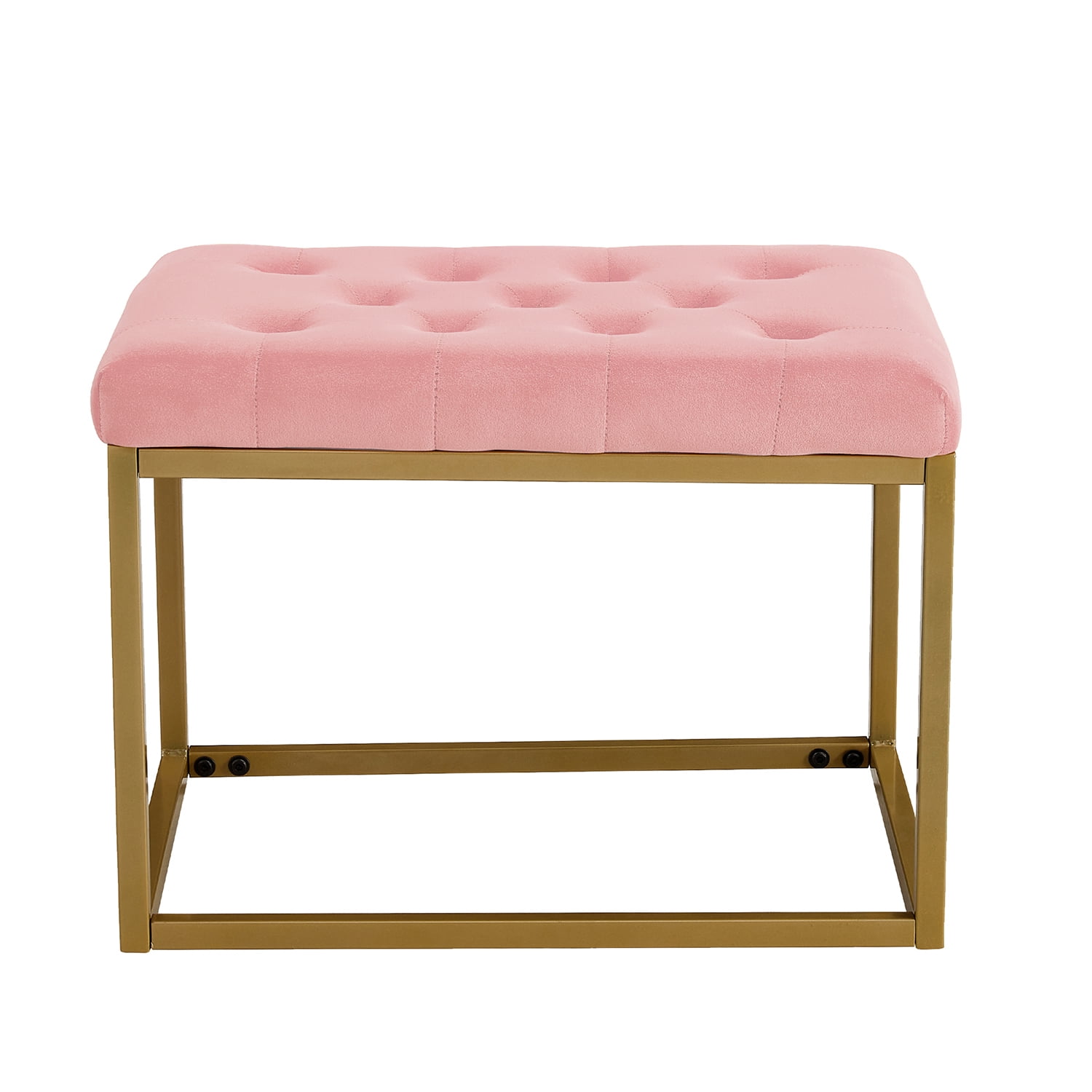 Kepooman Pink Bench, Square Shoe Changing Stool with Powder Coating Metal Legs, Velvet Bench for Living Room Kepooman Pink Bench, Square Shoe Changing Stool with Powder Coating Metal Legs, Velvet Bench for Living Room