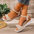 thumbnail image 5 of ShiShine Womens Bow Accent Espadrille Wedge Sandals Comfortable Adjustable Ankle Strap Casual Sandals, 5 of 9