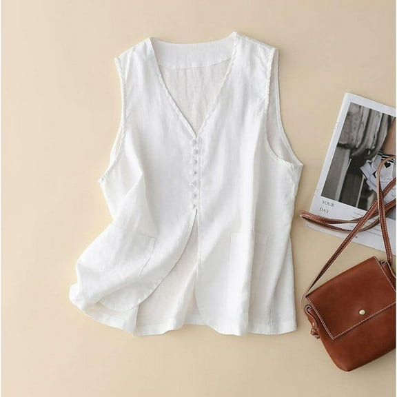 Sentmoon Comfort Puffer Vest Cotton Linen Sleeveless Plus Size Womens Winter Coats,Casual Fashion Jackets for Women Relaxed Fit Coats White XXL Winter Saving