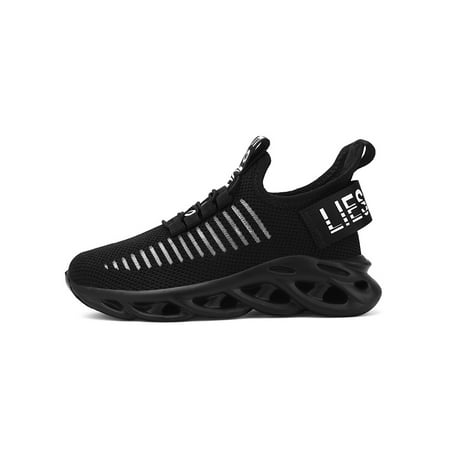 

Rotosw Kids Sneakers Blade Trainers Lace Up Shoes Lightweight Mesh Sneaker Outdoor Breathable Athletic Shoe Black 2.5Y