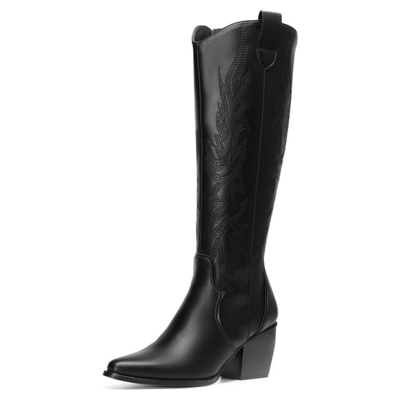 DREAM PAIRS Botas Vaqueras para Mujer de Pantorrilla Ancha, Cowboy Boots Mujer de Hasta Las Rodilla Con Tacón