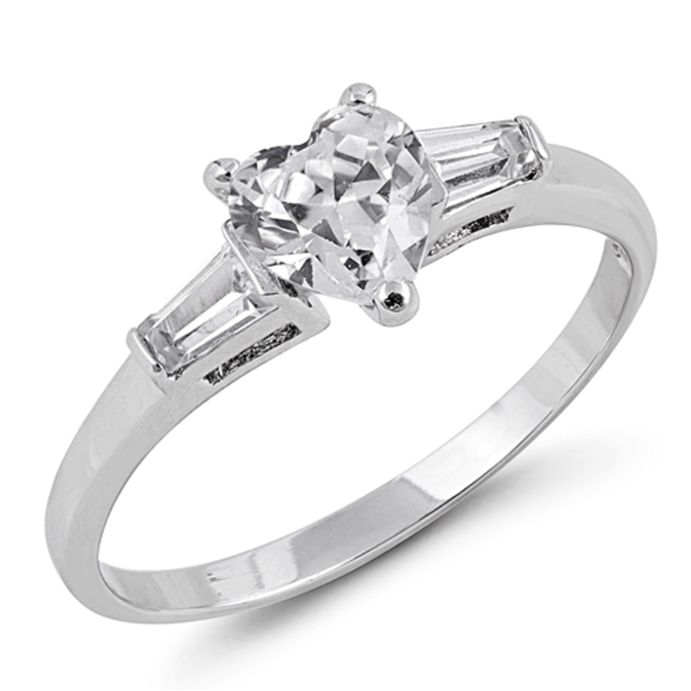 CHOOSE YOUR COLOR White CZ Heart Love Promise Ring .925 Sterling Silver Band Female Size 5
