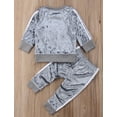 thumbnail image 2 of Girls Cozy Velvet Striped Sweatshirt and Pants 2pcs Sporty Outfits (Grey, 90/2-3 Years), 2 of 4