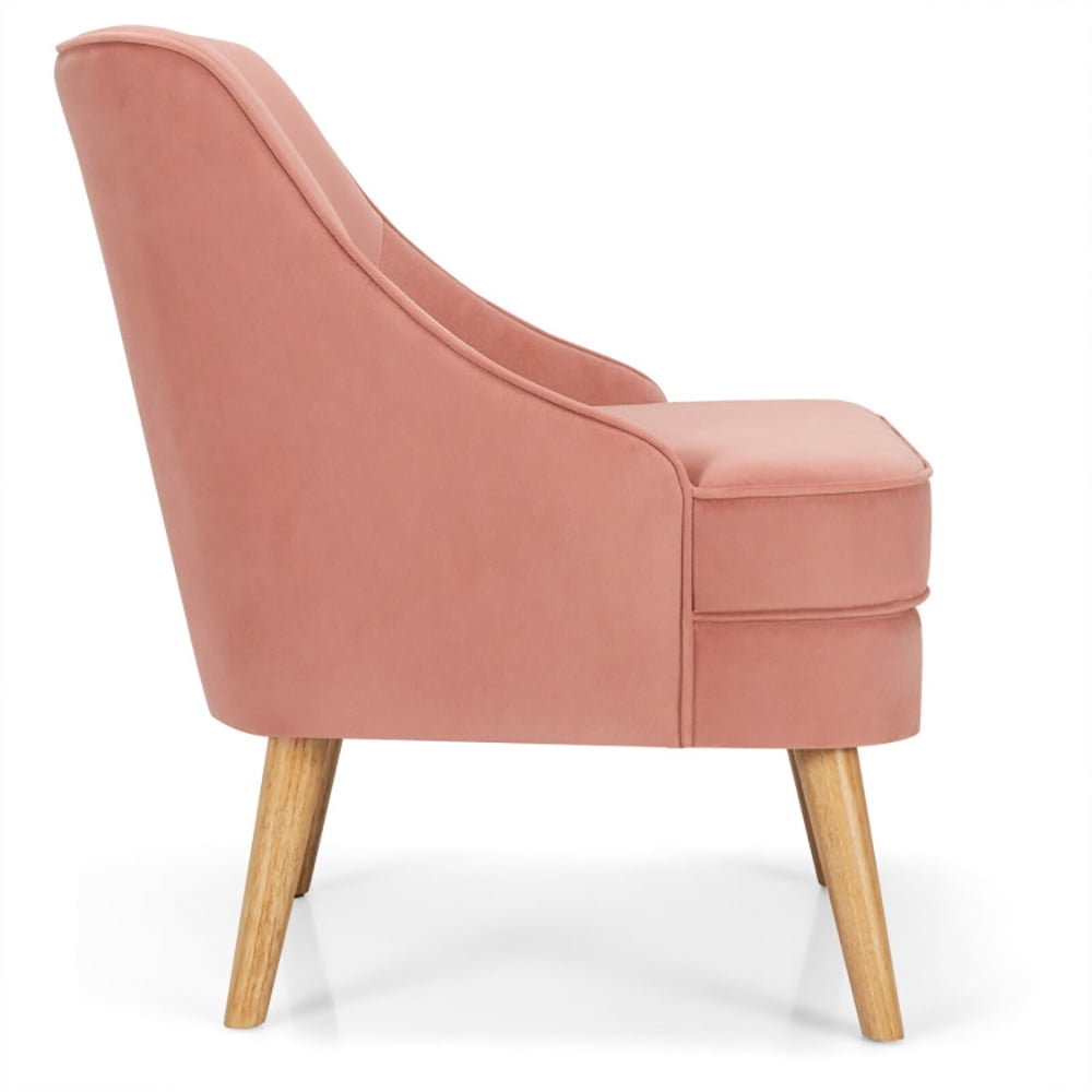 Finihen Velvet Accent Chair, Mid Century Velvet Accent Chair with Rubber Wood Legs, Thickly Padded, for Living Room, Bedroom, Pink