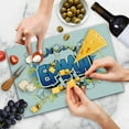 thumbnail image 4 of Emma Cutting Board, Youthful Energetic Name Design for Teenage Girls Cartoon Stars and Burst, Decorative Tempered Glass Cutting and Serving Board, Large Size, Blue Yellow and Black, by Ambesonne, 4 of 5
