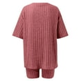 thumbnail image 4 of Women's 2 Piece Outfits Ribbed Knit Tracksuit Oversized Short Sleeve T-shirt Loose Biker Shorts Sets Loungewear Sweatsuits, 4 of 5