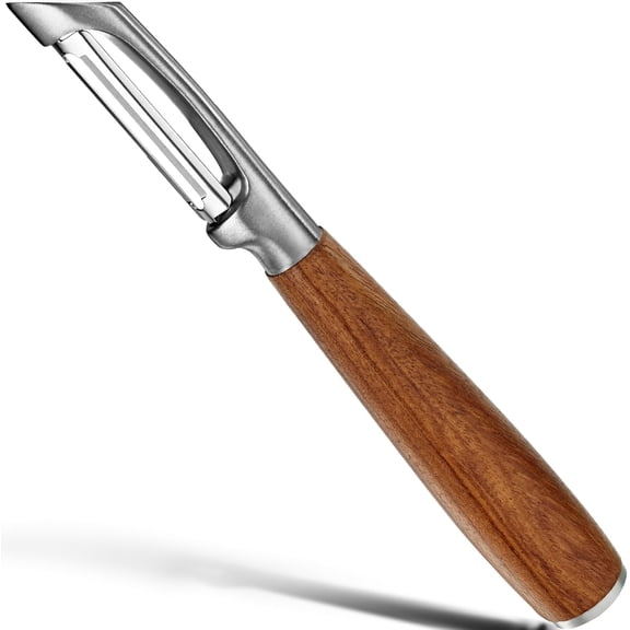 Premium 304 Stainless Steel Multifunctional Kitchen Fruit and Vegetable Peeler with Real Wood Handle，Ultra Sharp Strong Blade