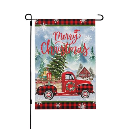 Christmas Garden Flag  Red Truck & Christmas Tree Flag for Outside  Merry Christmas Yard Flags  Holiday Banner Outdoor Decoration