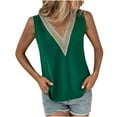 thumbnail image 4 of Bigersell Women's Summer Tops Fashion Womens Casual Solid Color V-Neck Tank Tops Sleeveless Lace Stitching Vest Tops Women Blouse Sweetheart Short Sleeve Summer Tops Style B24168, Green M, 4 of 7