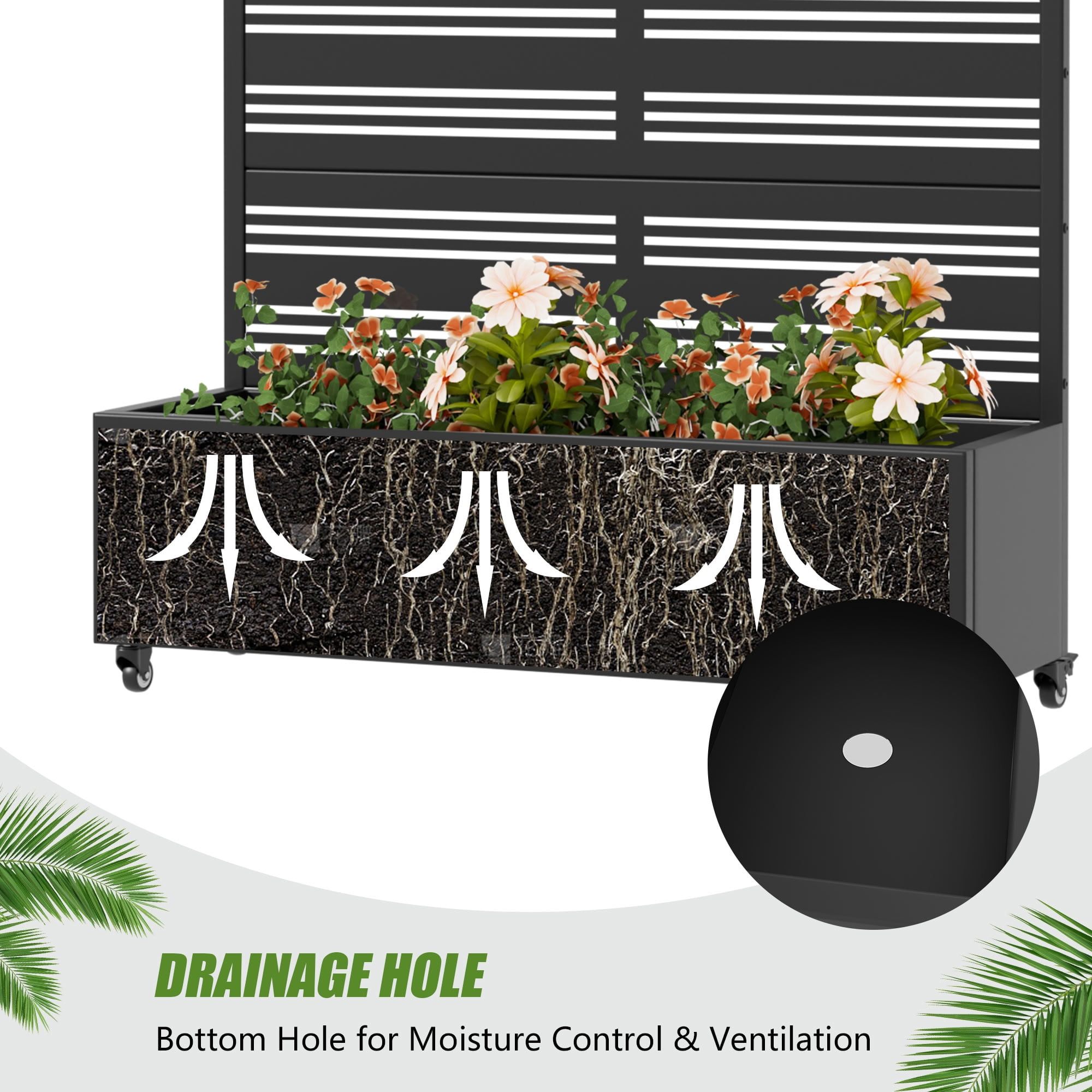 MAYEERTY 5 Panels Outdoor Metal Planter Box, Durable Weather-Resistant Planter, 2 pcs Decorative Metal Flower Box for Patio, Balcony, Garden