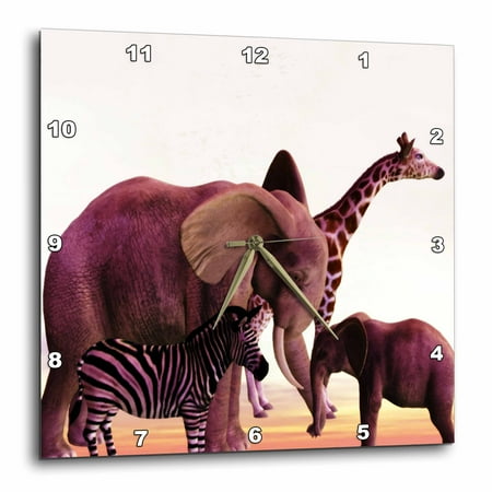 - 3dRose African Safari With Elephant, Giraffe, And Zebra, Wall Clock, 13 by 13-inch