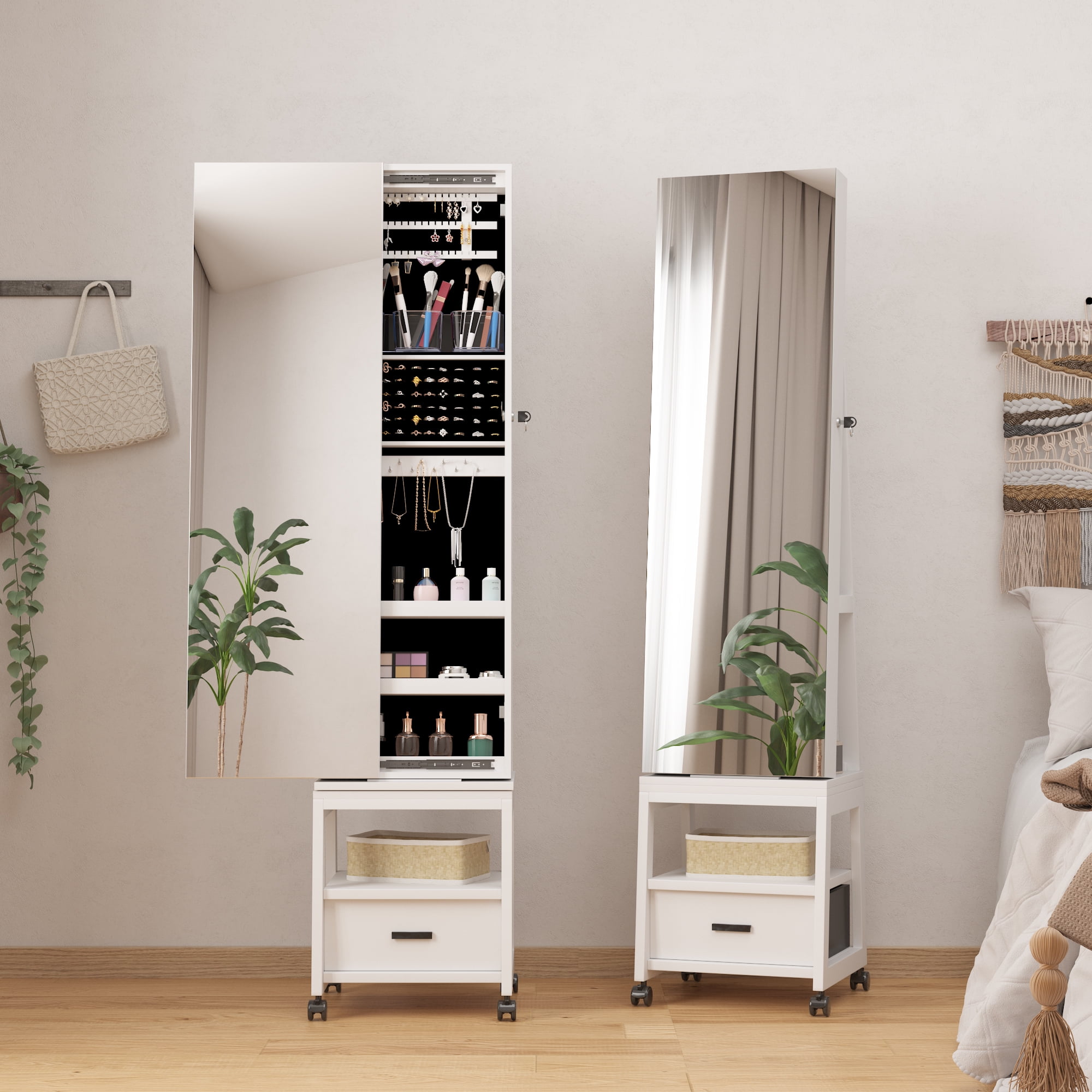 JOMILLY 360 Rotating Jewelry Stand Organizer, Jewelry Armoire with Full