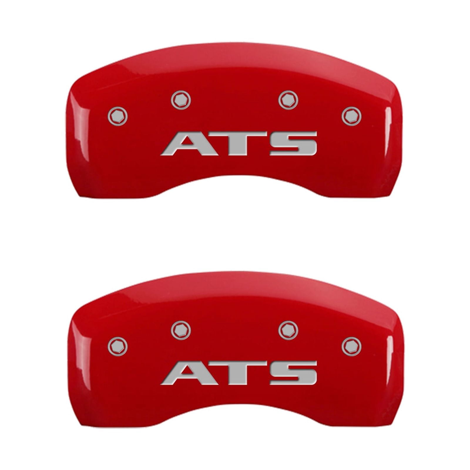 MGP 4 Caliper Covers Engraved Front Cadillac Engraved Rear ATS Red finish silver ch Fits select: 2015-2017 CADILLAC ATS LUXURY, 2018 CADILLAC ATS-V