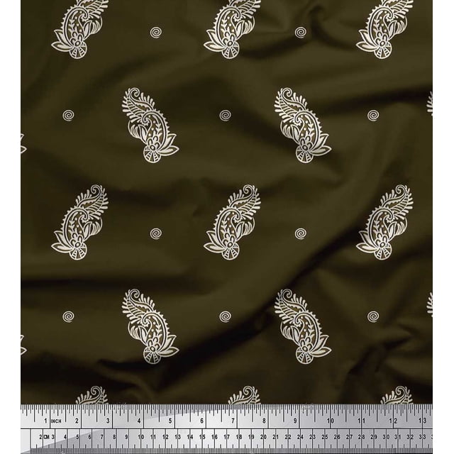 Soimoi Rayon Fabric Spiral & Paisley Block Print Fabric by The Yard 56 Inch Wide