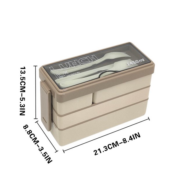 Plástico Seguro Del Horno de Microondas Del Compartimento de la Caja Del Almuerzo de Bento de Tres Capas, Pequeña Caja Del Almuerzo para los Estudiantes Del Trabajo con el Recipiente de la Comida de A