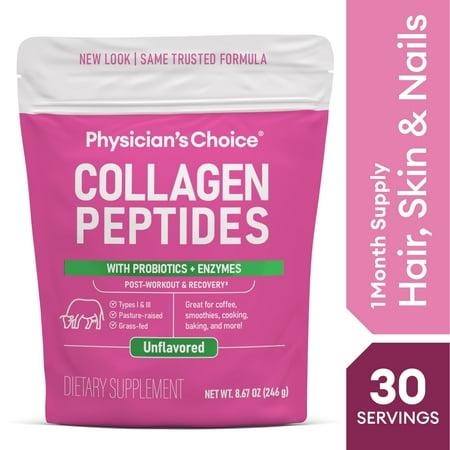 Physician s Choice Collagen Peptides Powder for Hair  Skin  Joints  Unflavored  8.7 oz