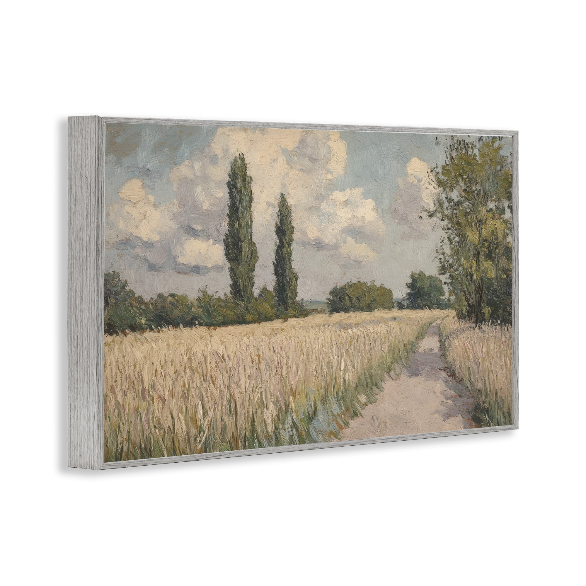 Stupell Industries Summer Path Between Poplars Gray Framed Giclee Art, design by Petal Prints Design