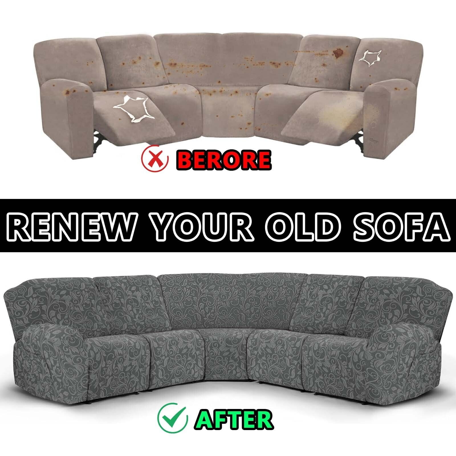 TOPCHANCES Stretch Recliner Sofa Slipcover for 5 Seat Recliner, 7-Piece Knitting Jacquard Sectional Couch Covers Furniture Protector (Dark Grey)