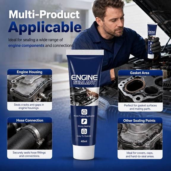 Engine Sealant, Heavy Duty Automotive Gasket Repair Sealant, Oil Leak Stop Sealant for Auto Engine Maintenance, Seal Gasket Repair Part for Cars, 4.5 X 2 X 1.5 In, 1 Pack