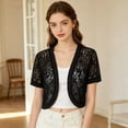 thumbnail image 2 of Women Lace Sheer Mesh Cardigan Cropped Casual Elegant Party Club Summer Cardigans Going Out Outwear Cover Up for Dresses Black XL, 2 of 8