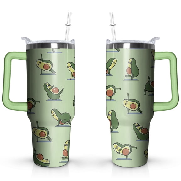 40 Oz Cute Avocado Tumbler with Handle and Straw Lid Avocado Lovers Themed Gifts for Women Double Insulated Cup Travel Coffee Mug