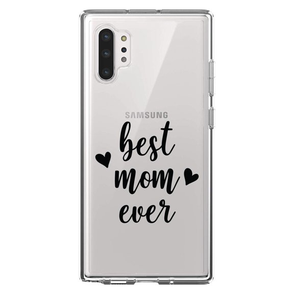 DistinctInk Clear Shockproof Hybrid Case for Galaxy Note 10 PLUS (6.8" Screen) - TPU Bumper Acrylic Back Tempered Glass Screen Protector - best mom ever - lowercase - hearts