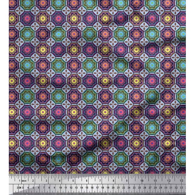 Soimoi Polyester Crepe Fabric Floral Mandala Printed Craft Fabric by The Yard 52 Inch Wide