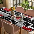 thumbnail image 3 of Red Black Geometric Table Cloths for 8 Foot Rectangle Tables, Modern Color Block Abstract Patio Waterproof Elastic Fitted Tablecloths, Washable Rectangular Table Cover for Camping, 3 of 8