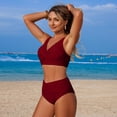thumbnail image 1 of Solid Color High Waist Bikini Two Piece Swimwear Tankini With Control 3 Piece Swimsuits for Women with Cover up Racing Swimsuit Women plus Exposure Suit L Swim Suit with Shorts Swim Suit Tops for, 1 of 5