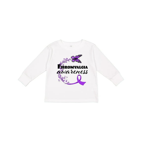 Inktastic Fibromyalgia Awareness butterfly ribbon Boys or Girls Long Sleeve Toddler T-Shirt
