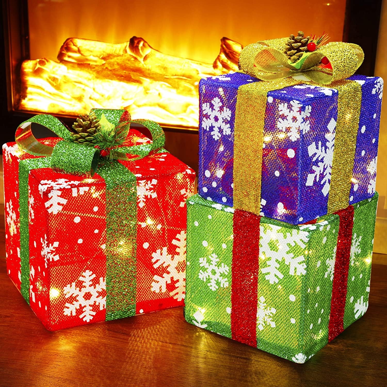 AnuirheiH 3 Pcs Christmas Lighted Gift Boxes Christmas Decorations