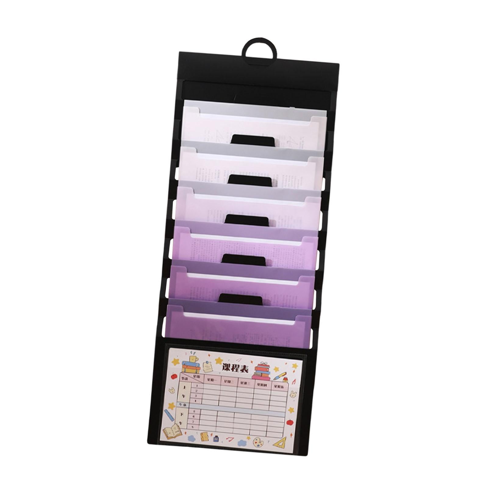 koolsoo Hanging Wall File Organizer Document Holder 6 Pocket Wear Resistant Sturdy Paper Folder File Folder Expanding for Home School violet