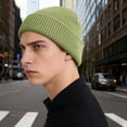 thumbnail image 6 of Women's Waffle Knit Beanie, Solid Color Rolled Brim Slouchy Hat, Thickened Winter Warm Cuffed Hat for Outdoor, Casual Daily Wear and Gift Blackish Green, 6 of 7