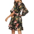 thumbnail image 2 of Franhais Ladies Temperament V-neck Belted Dress, Women Bohemian Style Floral Printing Half Sleeve Flouncing Wide Hemline Midi Skirt, 2 of 3